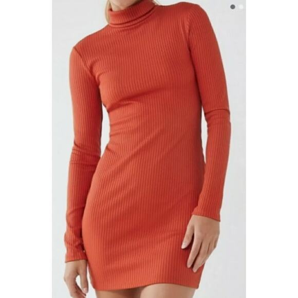 Urban Outfitters Sweater Mini Dress Women XS Orange Knit Ribbed Retro Y2K Style - Picture 1 of 11